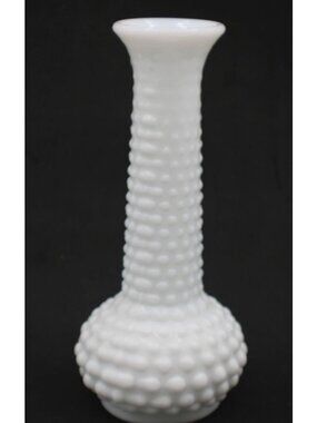 E.O. Brody White Hobnail Dot Dash Milk Glass Bud Vase 7.75" MCM Made USA Vintage